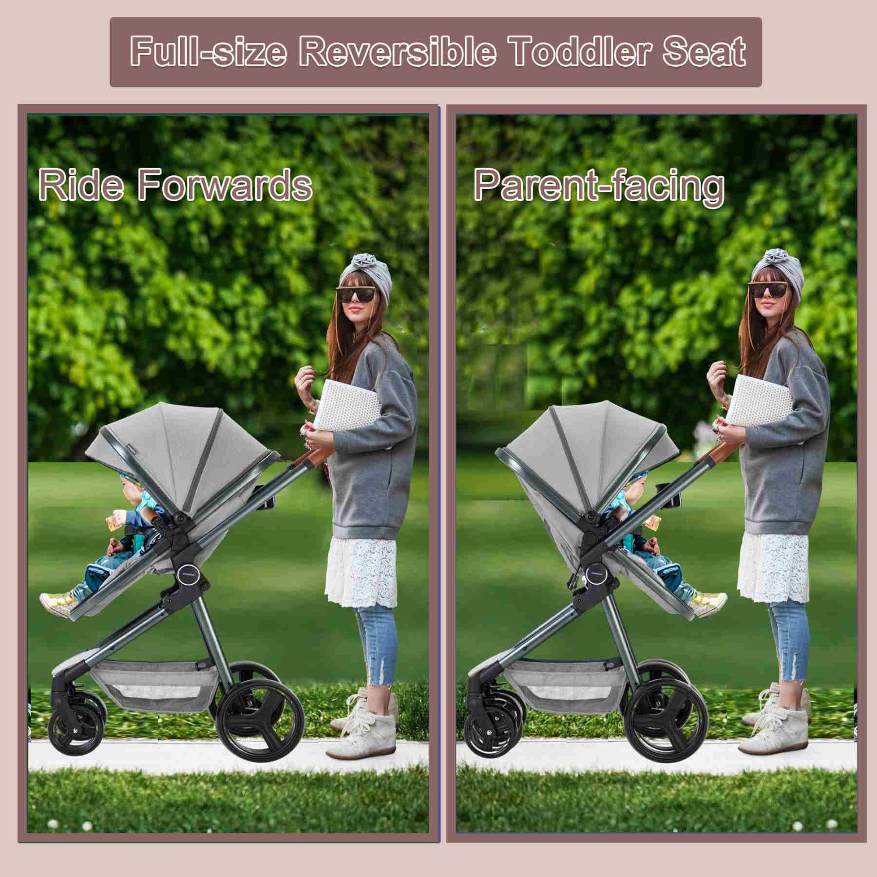 2024 Grey Convertible Baby Stroller - Lightweight Infant to Toddler Travel System with Reversible Seat & Bassinet | Perfect for Newborns, Shopping, Walks & Air Travel