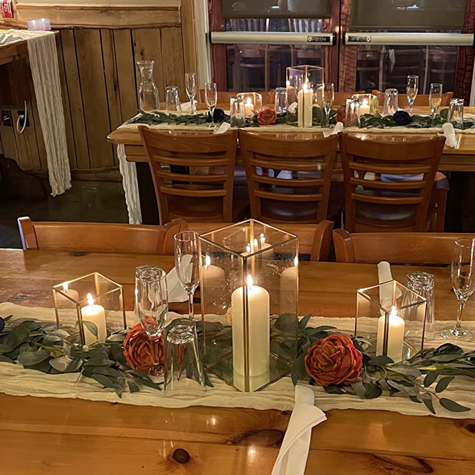Premium Glass Hurricane Candle Holder Set of 18 - Gold Large Table Centerpiece & Tall Floor Square Pillar Candle Holders for Wedding, Anniversary, Party Decor - Elegant Fireplace & Dining Room Lighting Accessories (Perfect for Romantic Dinners, Holiday Decorations and Special Events)
