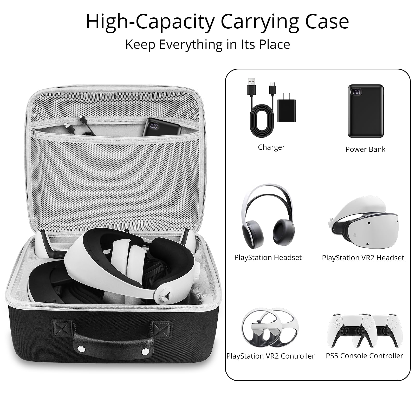 PSVR2 Hard Carrying Case for Gaming Headset & Controllers - Travel & Home Storage Protective Case for PlayStation VR2 Accessories (Black) | Perfect for Gaming Travel, Safe Storage & Organized VR Setup