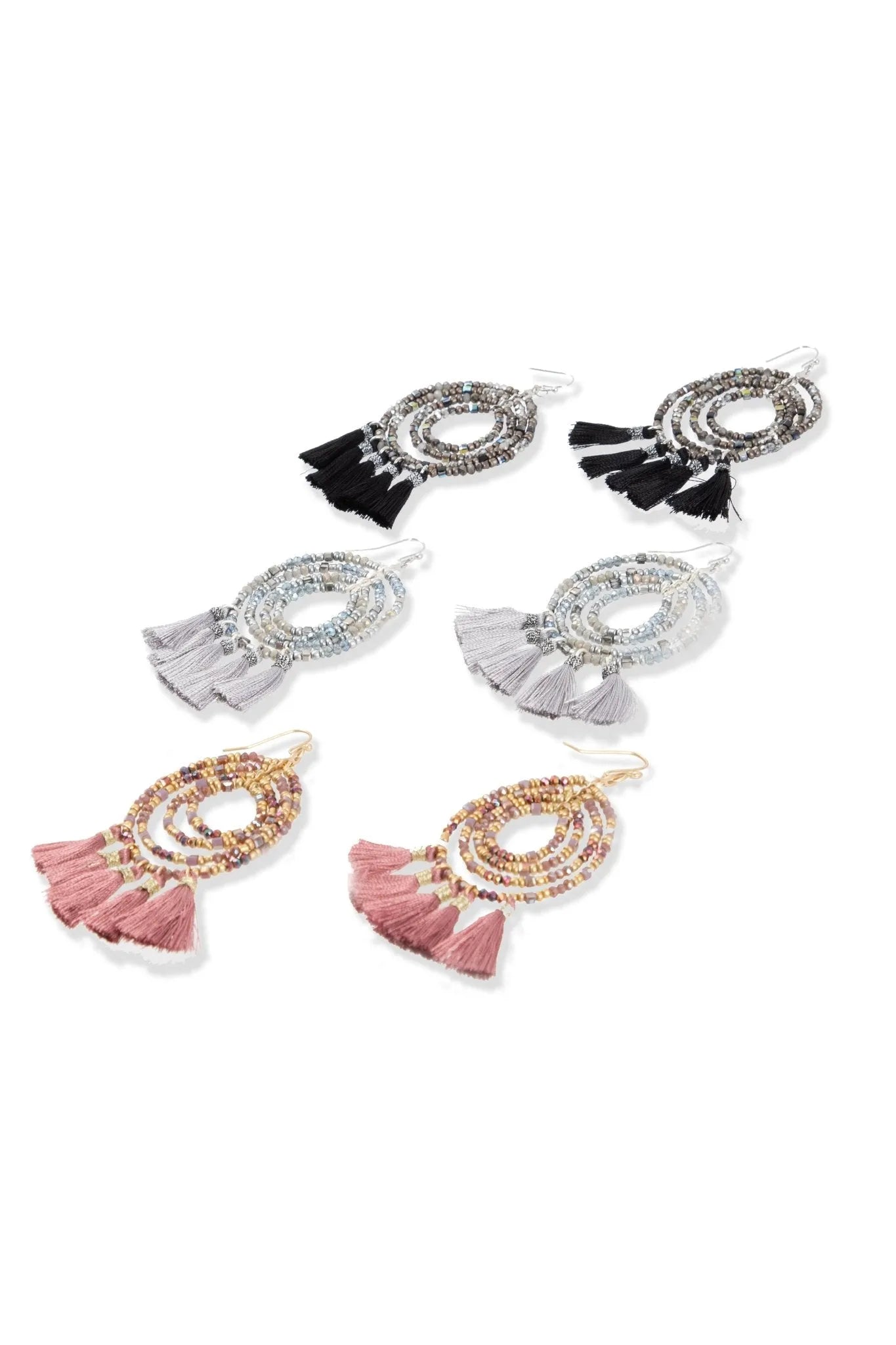Beaded Tassel Hoop Earrings for Women - Boho Chic Dangle Earrings with Crystal Beads - Perfect for Parties, Weddings & Everyday Wear