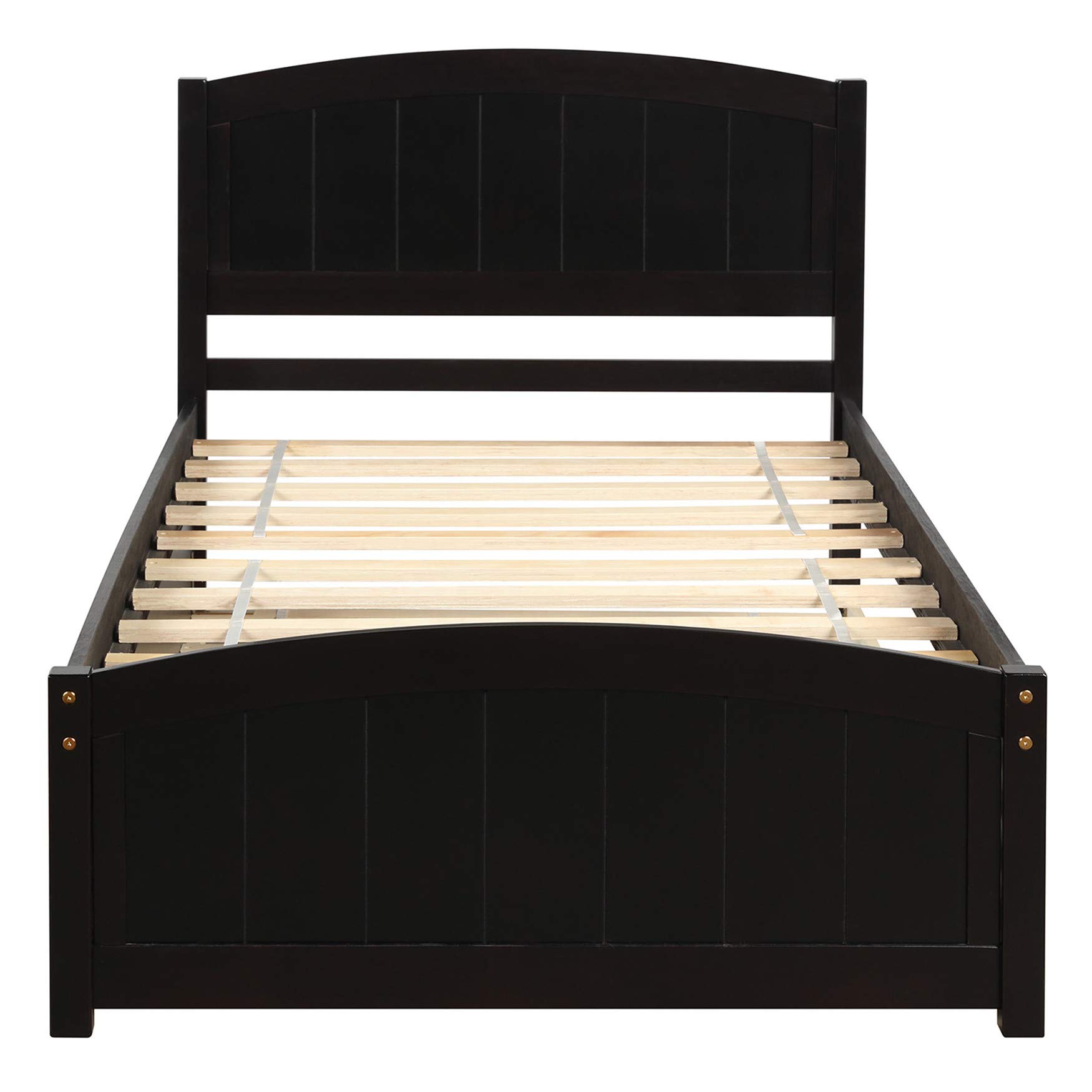 Solid Wood Twin Platform Bed with Headboard & Trundle - Finsbury Espresso for Small Spaces