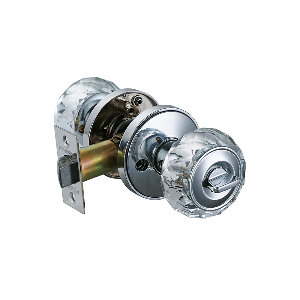 Keyless Privacy Door Knob - HD Crystal Glass, Polished Chrome for Bedrooms & Bathrooms