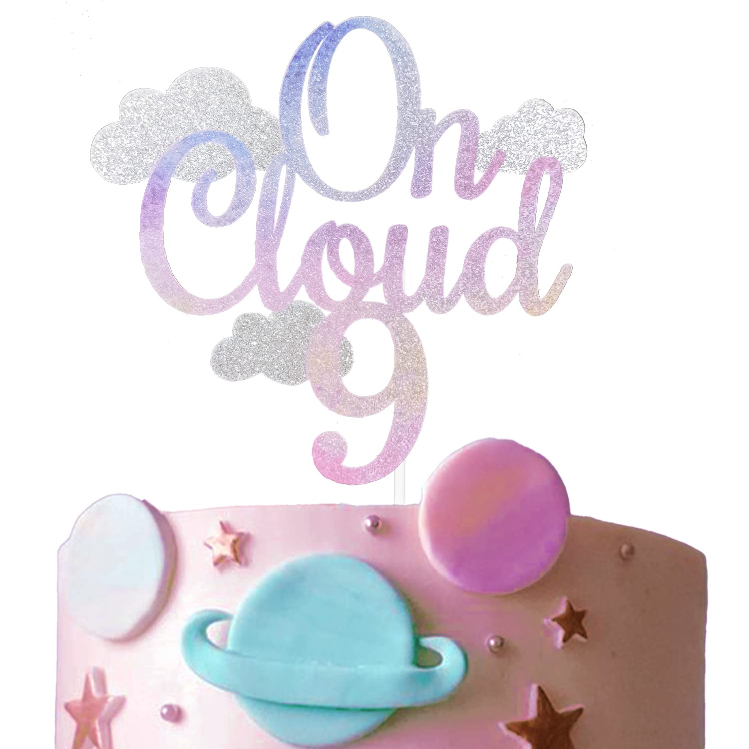 FestusDecor Glitter On Cloud 9 Cake Topper - Happy 9th Birthday Party Decoration for Girls with Dreamy Gradient Colors | Perfect for Birthday Cakes, Cupcakes & Dessert Tables
