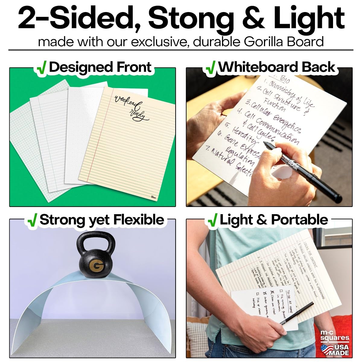 M.C. Squares Reusable Junior Legal Pads | 5x7 Inch 4-Pack Dry Erase Notebook | Lined Canary Yellow Front & Whiteboard Back | Includes Wet-Erase Marker | Perfect for Office, Home, School Notes & Planning | Made in USA