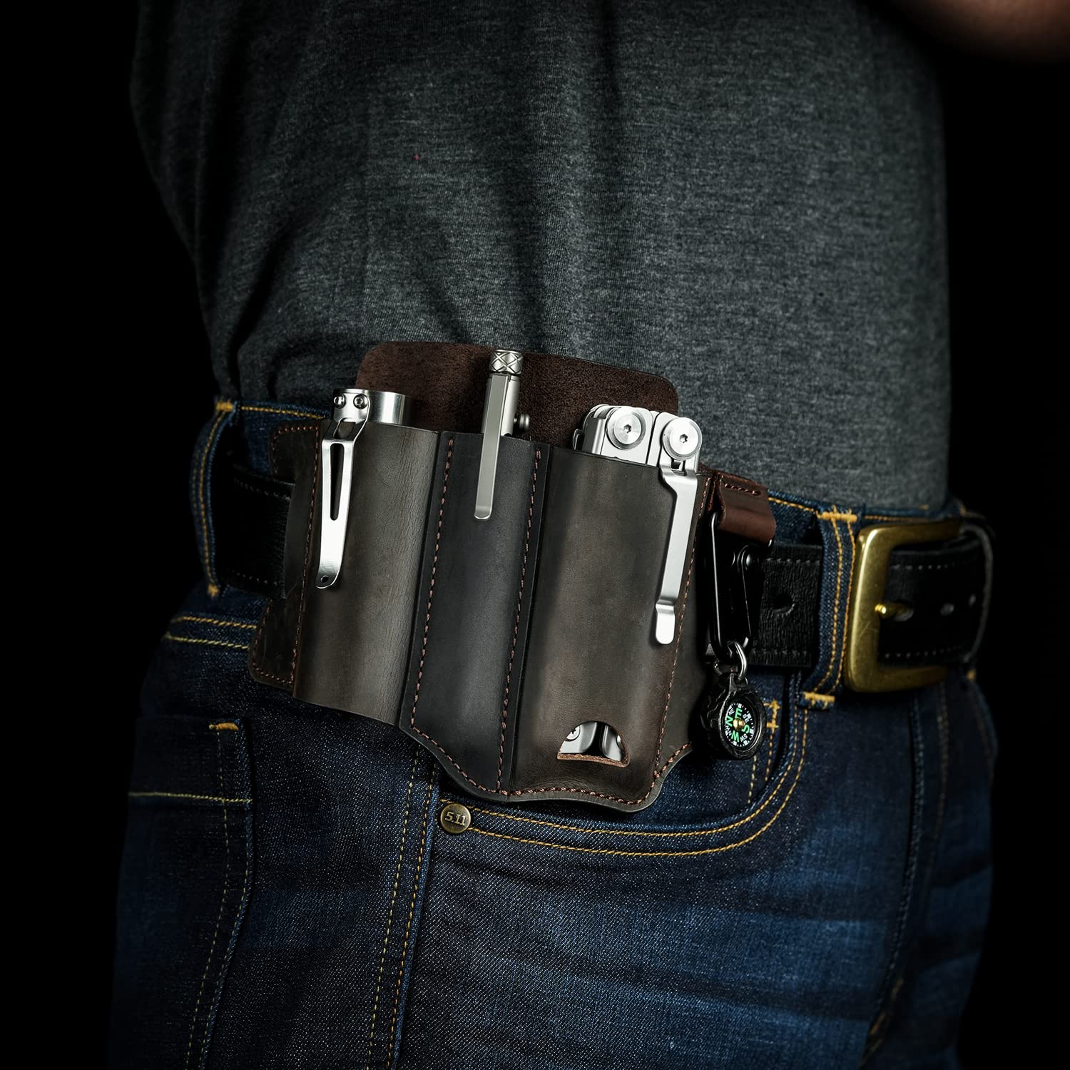 VIPERADE PJ29 Leather Multitool Sheath Belt Organizer - Durable EDC Pocket Pouch for Flashlight & Tools - Perfect for Camping, Hiking & Outdoor Adventures