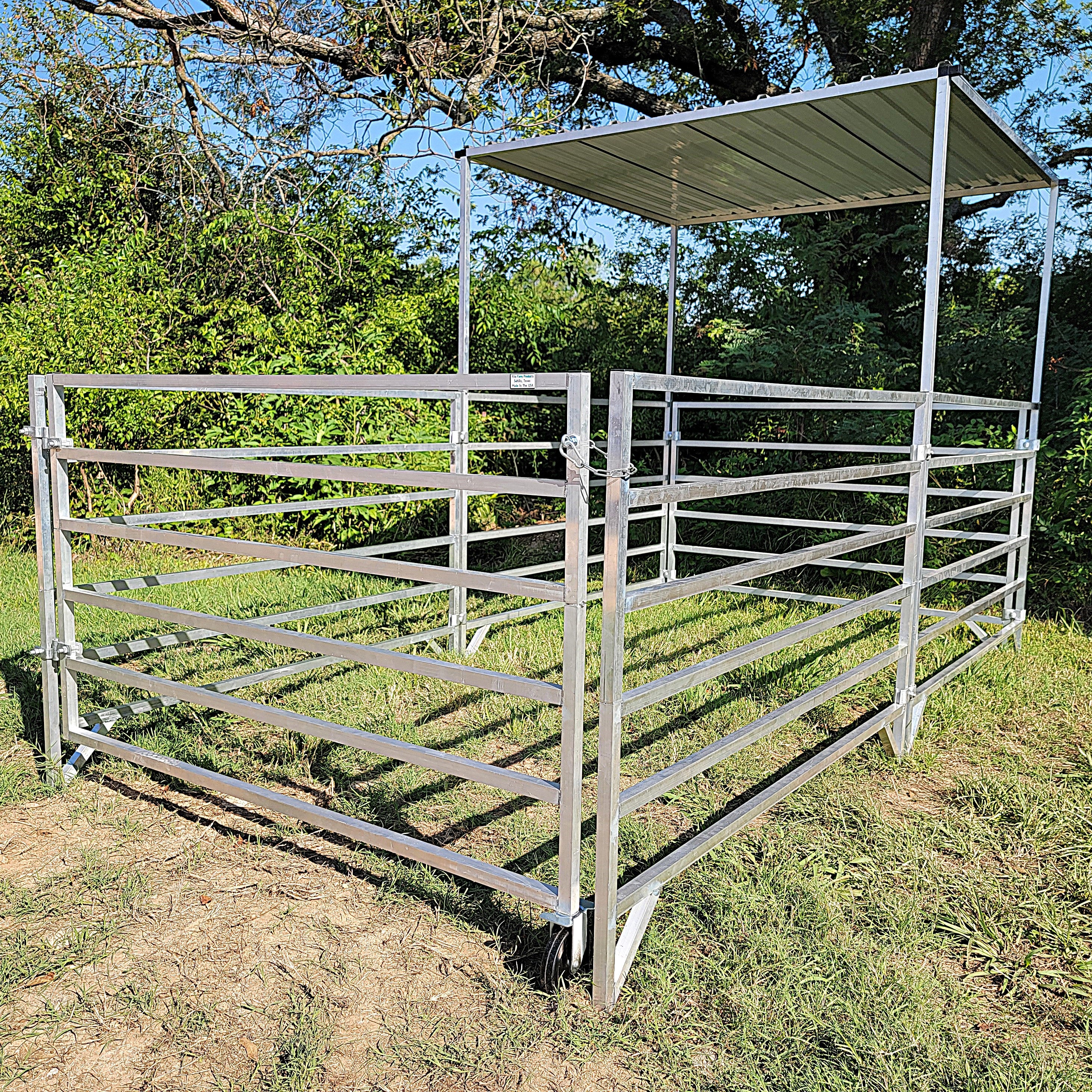 5 Ft X 10 Ft Aluminum Stall Kit with 6 Rails, 5 Panels & 1 Gate - Includes Shade Canopy for Horse Stalls, Livestock Pens & Outdoor Events