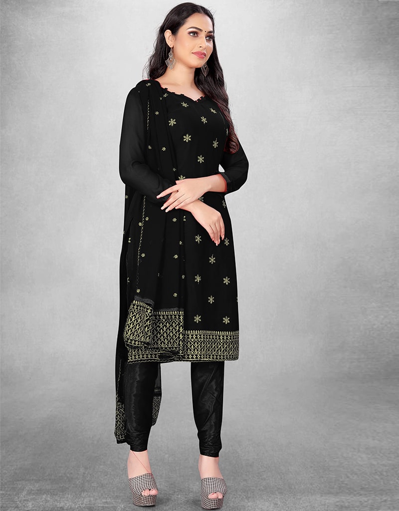 Elegant Black Georgette Chudidar Suit for Women - Traditional Indian Ethnic Wear for Parties, Weddings & Festive Occasions