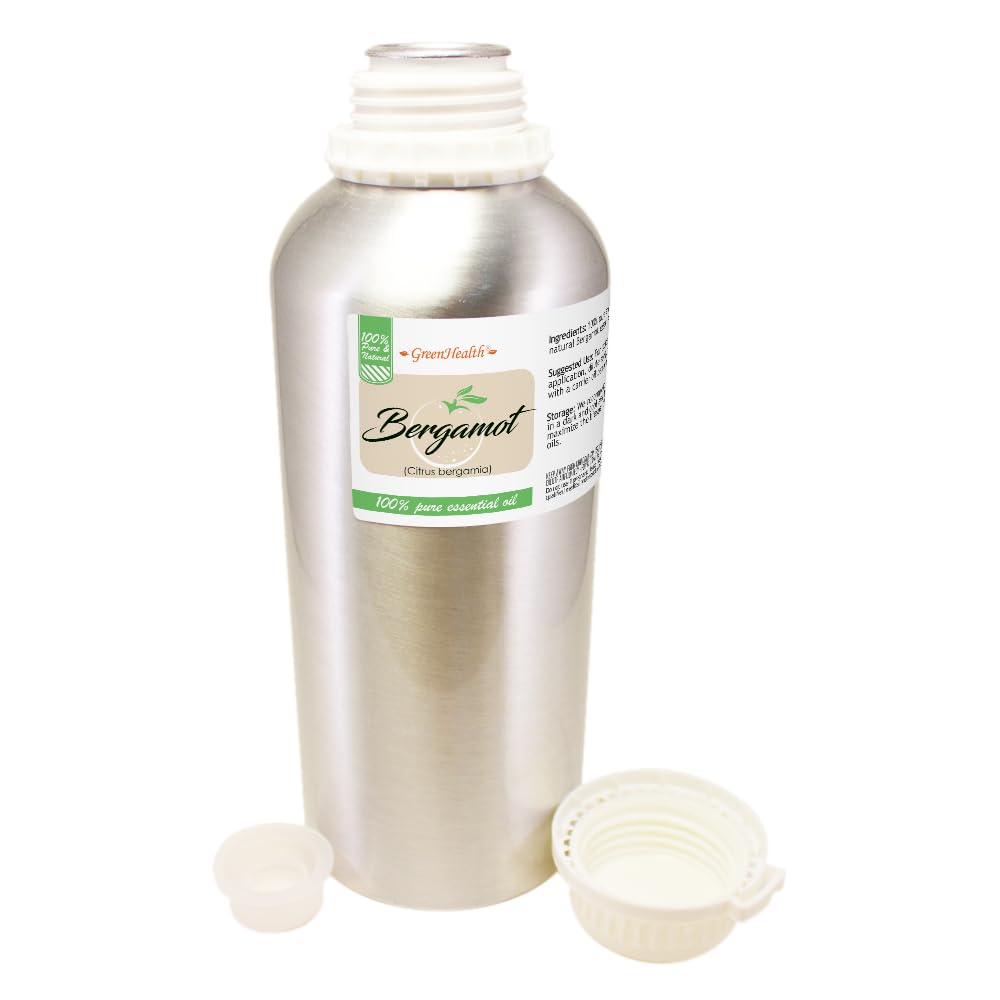 **Bergamot Essential Oil 32 fl oz (946 ml) - 100% Pure Therapeutic Grade - Aluminum Bottle with Plug Cap - Aromatherapy, Diffuser, Massage & Skin Care - GreenHealth**