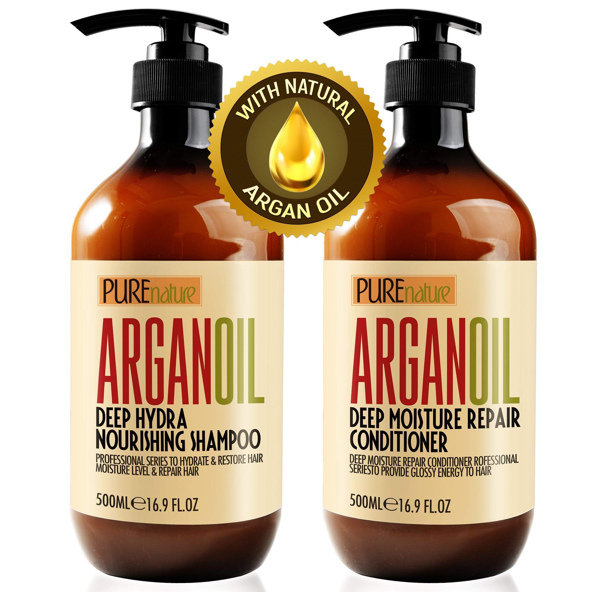 Pure Moroccan Argan Oil Shampoo & Conditioner Set for Hair Repair - Sulfate Free, Hydrating & Nourishing Hair Care Duo for Dry, Damaged Hair - Perfect for Daily Use & Salon Quality Results at Home