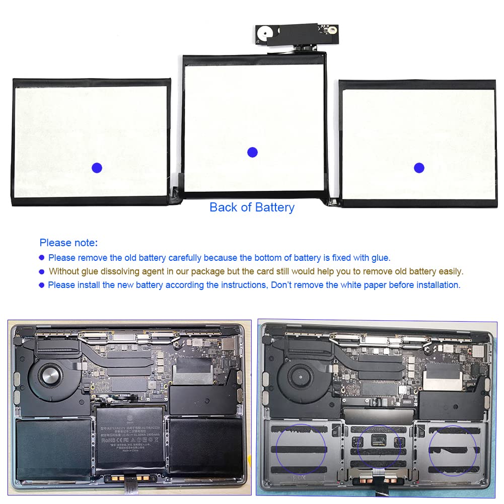 Original MacBook Pro 13-inch A1708 Battery Replacement for Late 2016 & Mid 2017 Models (EMC 2978, 3164) - Compatible with A2159 (2019), A2289 (2020), A2338 (2020) - High-Performance Laptop Battery for Work, Study & Creative Projects