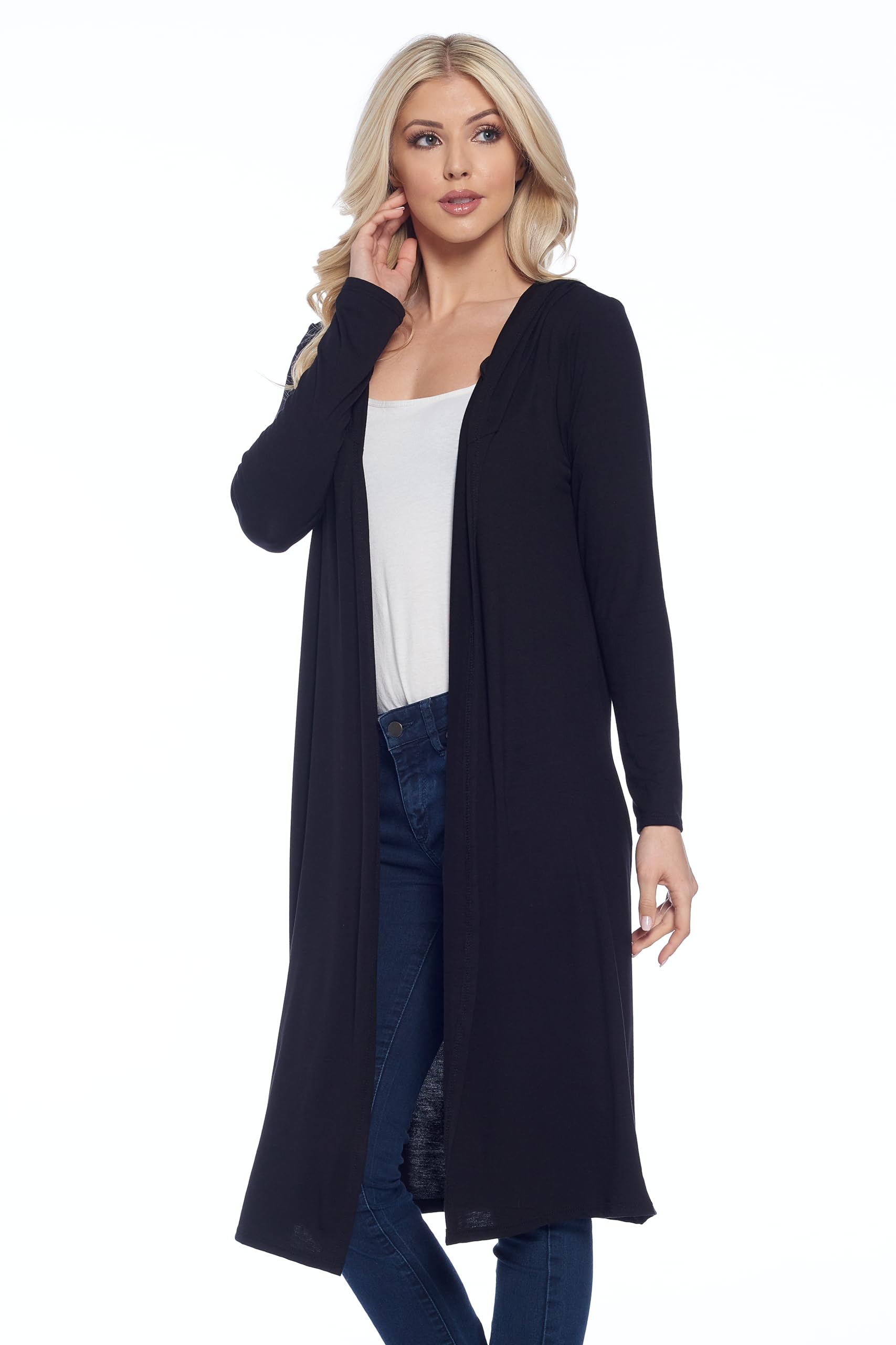 Isaac Liev Women's Lightweight Hooded Cardigan - Long Open Front Duster Sweater with Hood | Trendy Maxi Cardigan for Casual Wear, Layering & Fall Fashion