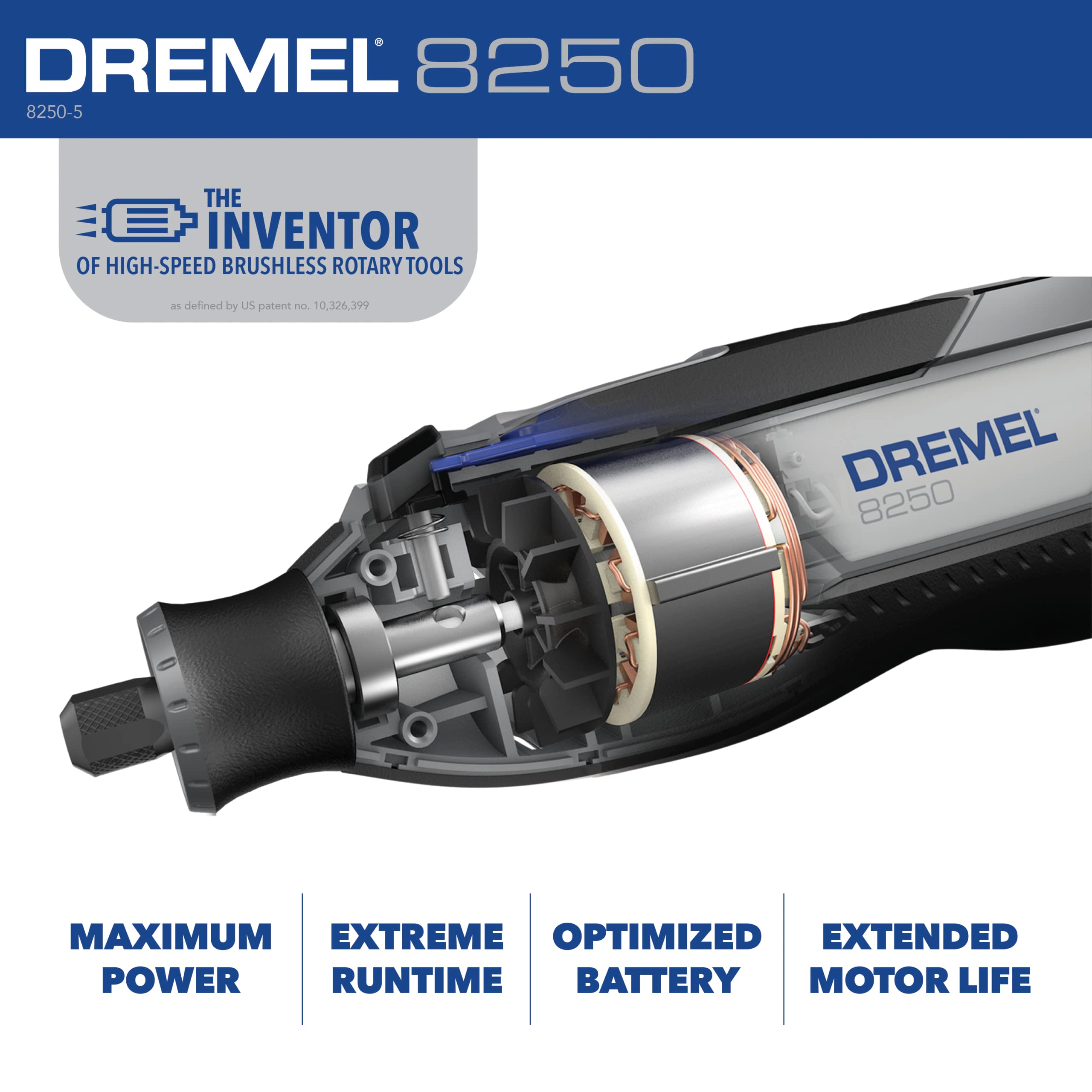 Dremel 8250 12V Cordless Rotary Tool with Brushless Motor - Variable Speed, 5 Accessories, 3Ah Battery & Charger Included - Perfect for DIY Projects, Woodworking, Metal Engraving & Crafting