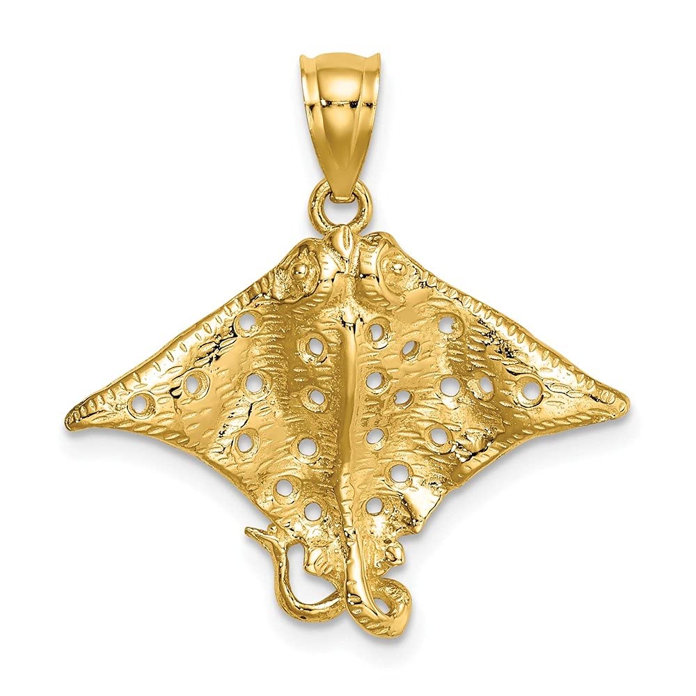 14K Yellow Gold Spotted Eagle Ray Charm Pendant with Holes - Elegant Fine Jewelry for Women - Perfect for Necklaces, Bracelets & Gift Giving