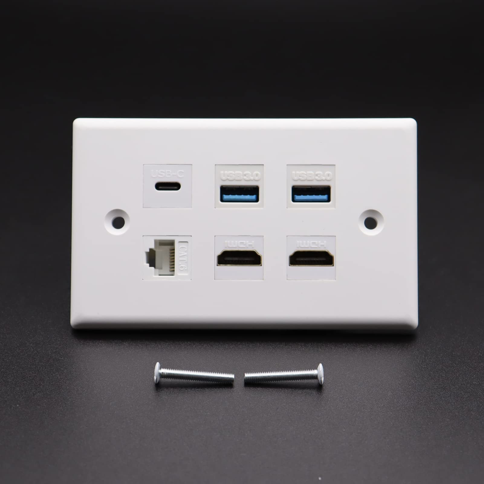 **Disscool USB C Wall Outlet - 2 USB 3.0 Ports, 2 HDMI 2.0, 1 Cat6 Ethernet, 1 USB Type C - White Wall Plate Included - Compatible with iPhone & Samsung - Perfect for Home, Office & Hotel Charging**
