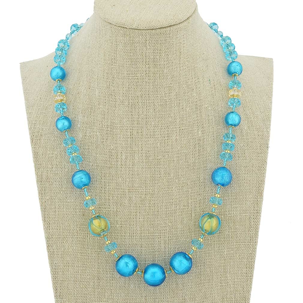 Venetian Murano Glass Necklace with Gold Accents - Sky Blue Jewelry for Women, Perfect for Parties & Special Occasions