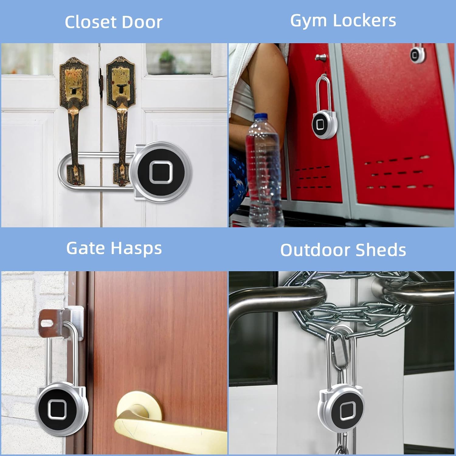eLinkSmart Fingerprint Padlock - 45MM Shackle, Smartphone & Smartwatch Control, Weatherproof Combination Lock for Gym Lockers, Backpacks, Suitcases & Luggage (Silver) - Secure Your Valuables at Home, Travel & Outdoor Activities