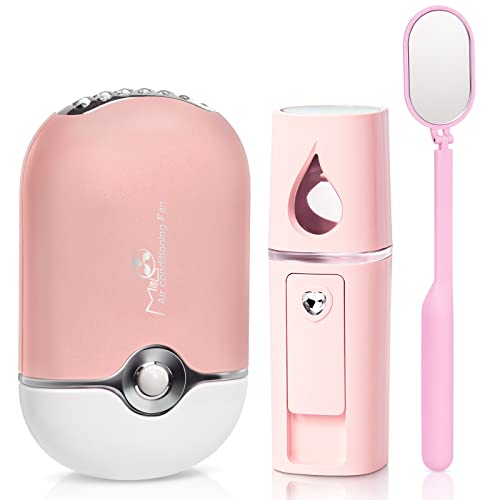 3-Piece USB Mini Eyelash Fan Dryer & Facial Steam Humidifier Set - 270° Rotating Handheld Mirror for Lash Extensions - Portable Beauty Tools (Pink) - Perfect for Salon Professionals & At-Home Lash Care