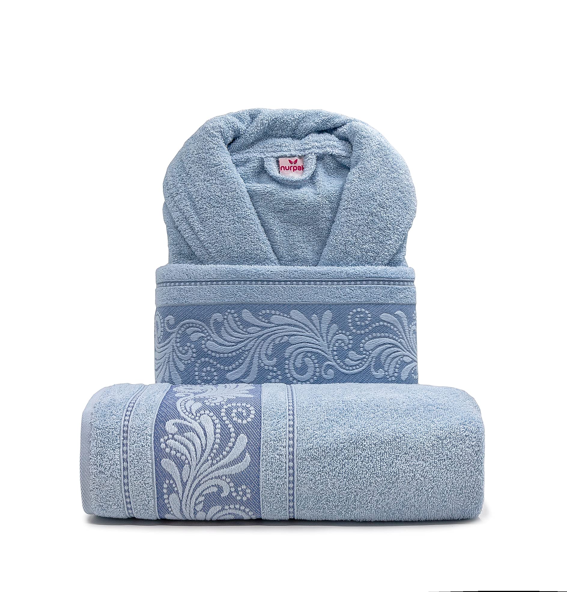 Premium Stephania Bathrobe and Towels Set - 5 Piece Luxury Spa Collection for Women & Men - Soft Cotton Robe with Matching Towels - Perfect for Home, Hotel & Spa Relaxation