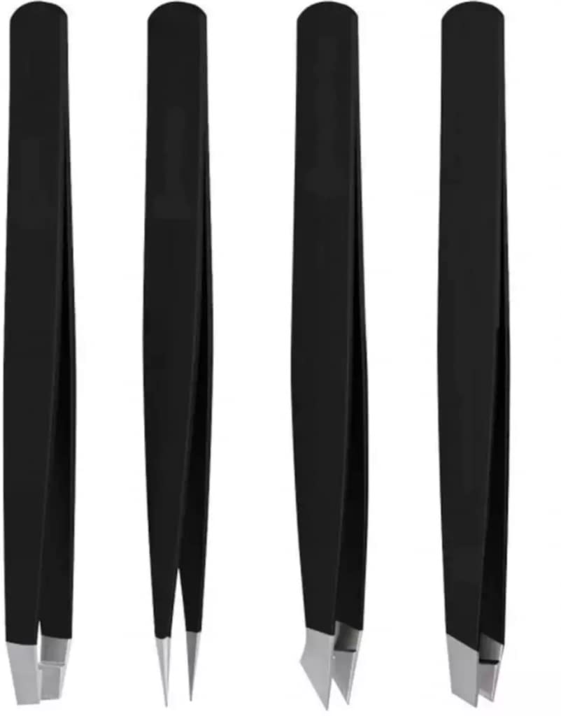 50-Piece Stainless Steel Eyebrow Tweezers Set - 4 Black Precision Tweezers for Eyebrow Shaping, Facial Hair Removal for Men & Women - Perfect for Salon, Home Use & Travel Grooming Kit
