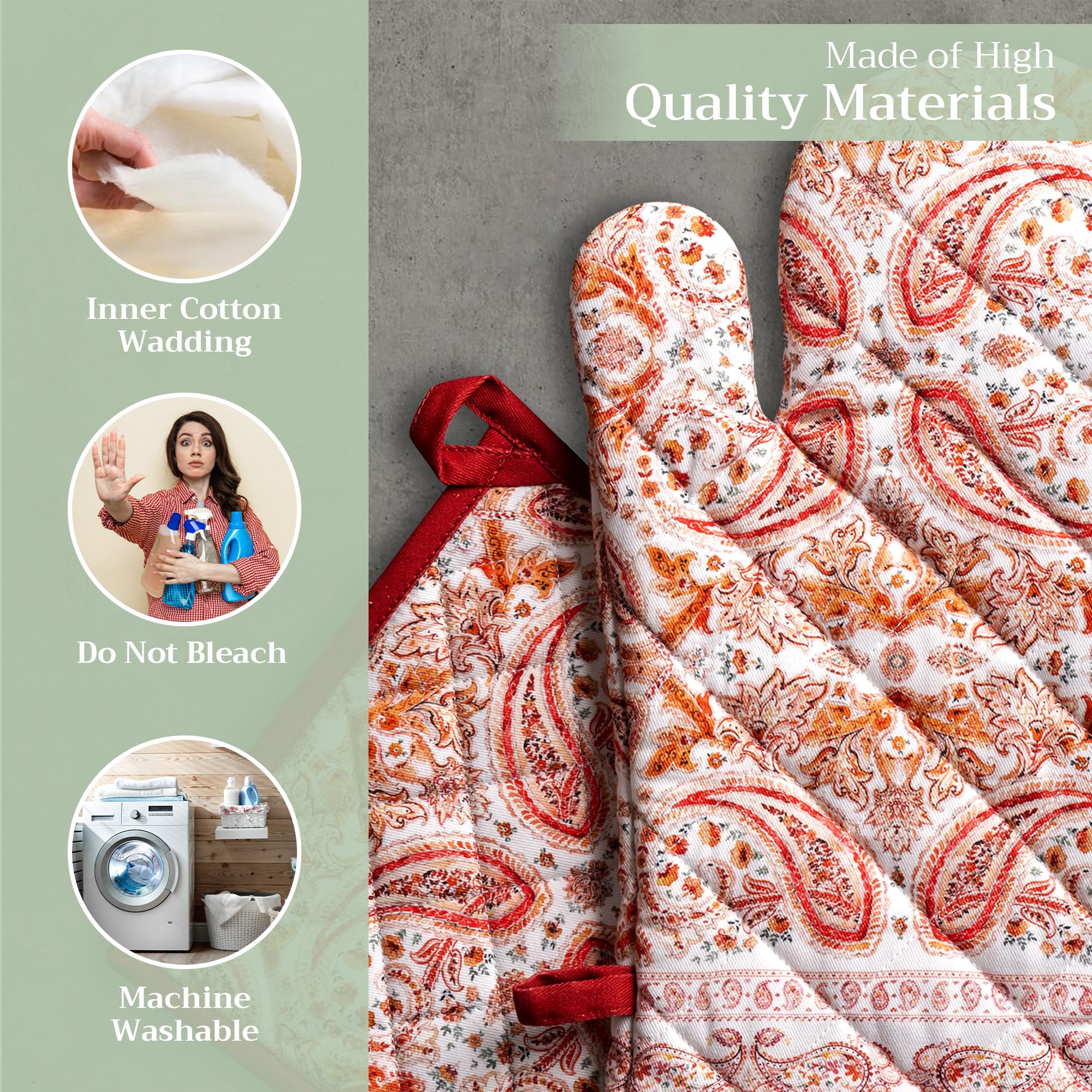 Heat-Resistant Cotton Oven Mitt & Pot Holder Set (7.5x13 & 8x8 Inches) - Thick, Soft & Durable Kitchen Protection for Baking, BBQ, Cooking - Perfect for Thanksgiving & Christmas Gifts