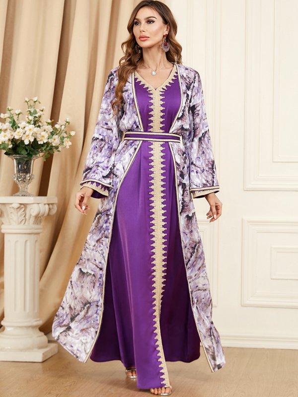 2-Piece Set Arab Women's Caftan Kaftan Dress for Eid, Evening Party & Birthday - Elegant Islamic Abaya for Special Occasions & Family Gatherings