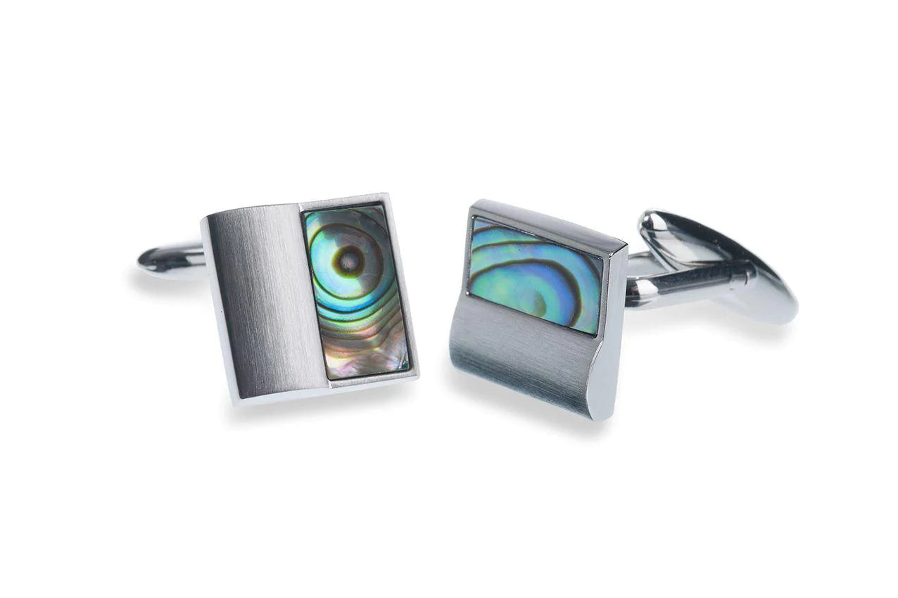 Elegant Men's Abalone Cufflinks - Brushed Rhodium Finish - Perfect for Grooms, Best Men, Ushers & Fathers of the Bride - Ideal for Weddings, Formal Events & Business Occasions