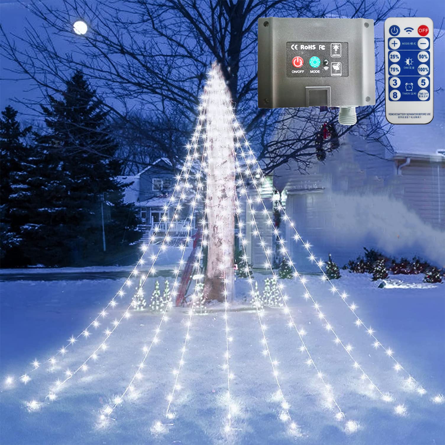 300 LED Solar Firefly Bunch Lights with Remote Control - 8 Modes Waterproof Fairy String Lights for Outdoor Garden, Christmas Decor, Patio & Backyard (White) | Solar-Powered Vine Watering Can Lights for Romantic Nights & Holiday Displays