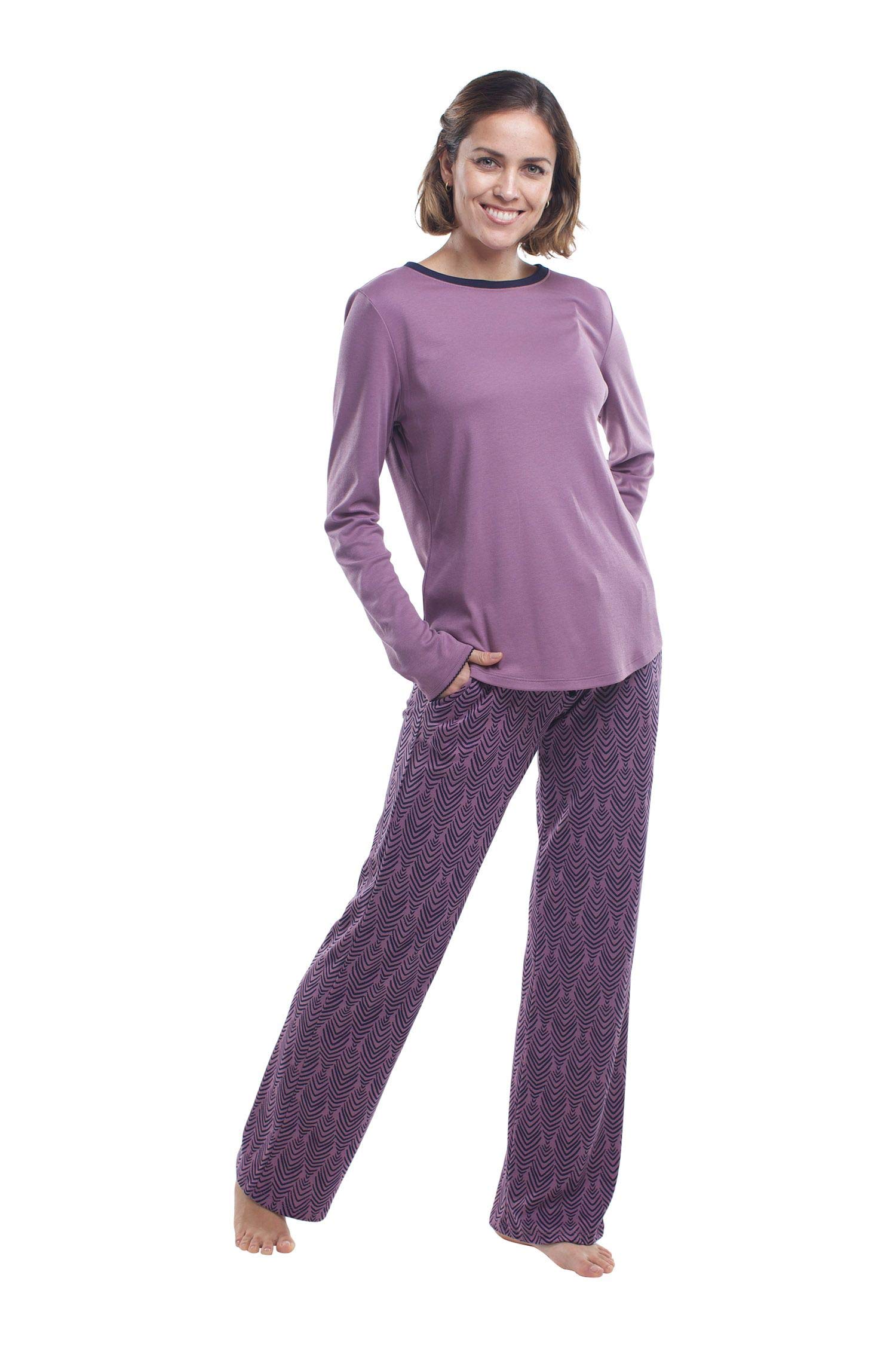 Premium 100% Pima Cotton Women's Sleepwear Set - Ultra Soft Long Sleeve Pajama Set for Women | Cozy Lounge Wear & Comfortable Nightwear for Relaxing at Home