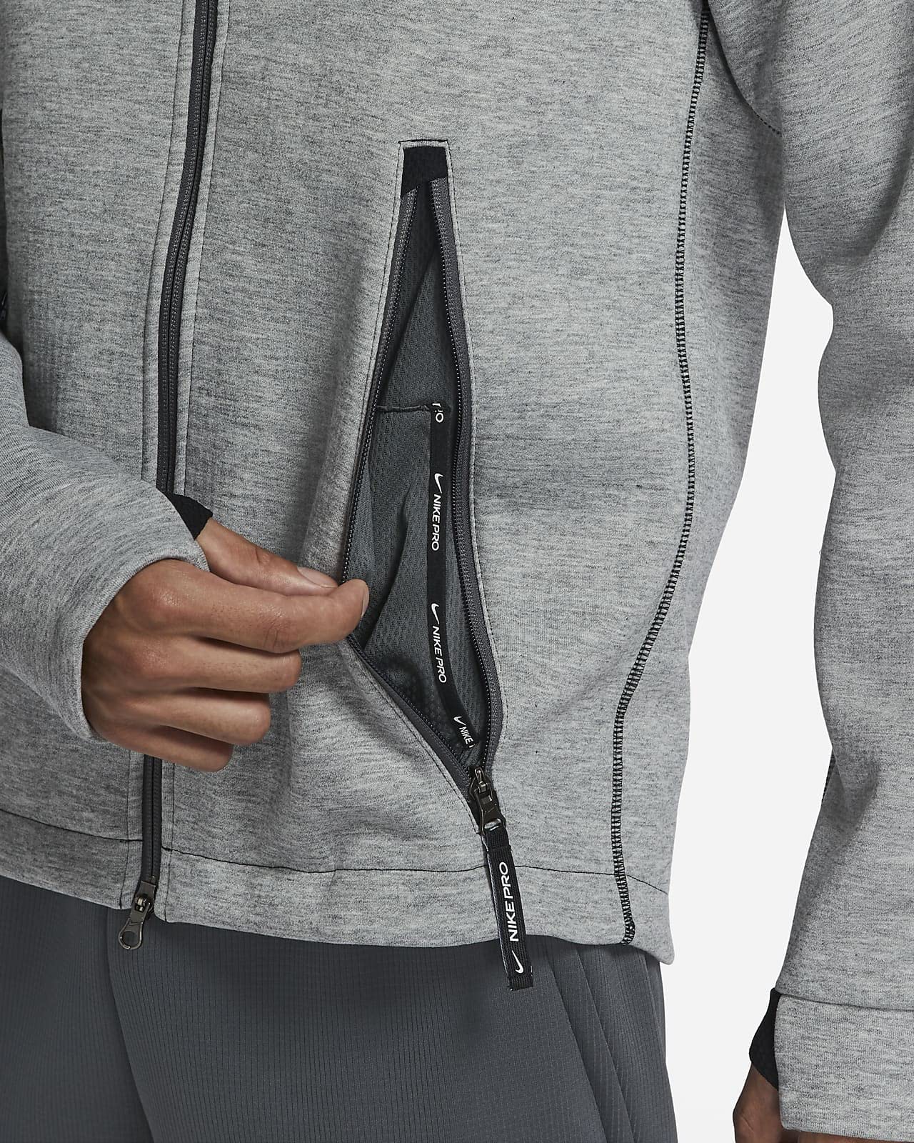 Nike Pro Men’s Therma Fleece Sphere Max Jacket - Grey, Large Size | Winter Running & Training Jacket for Cold Weather Workouts