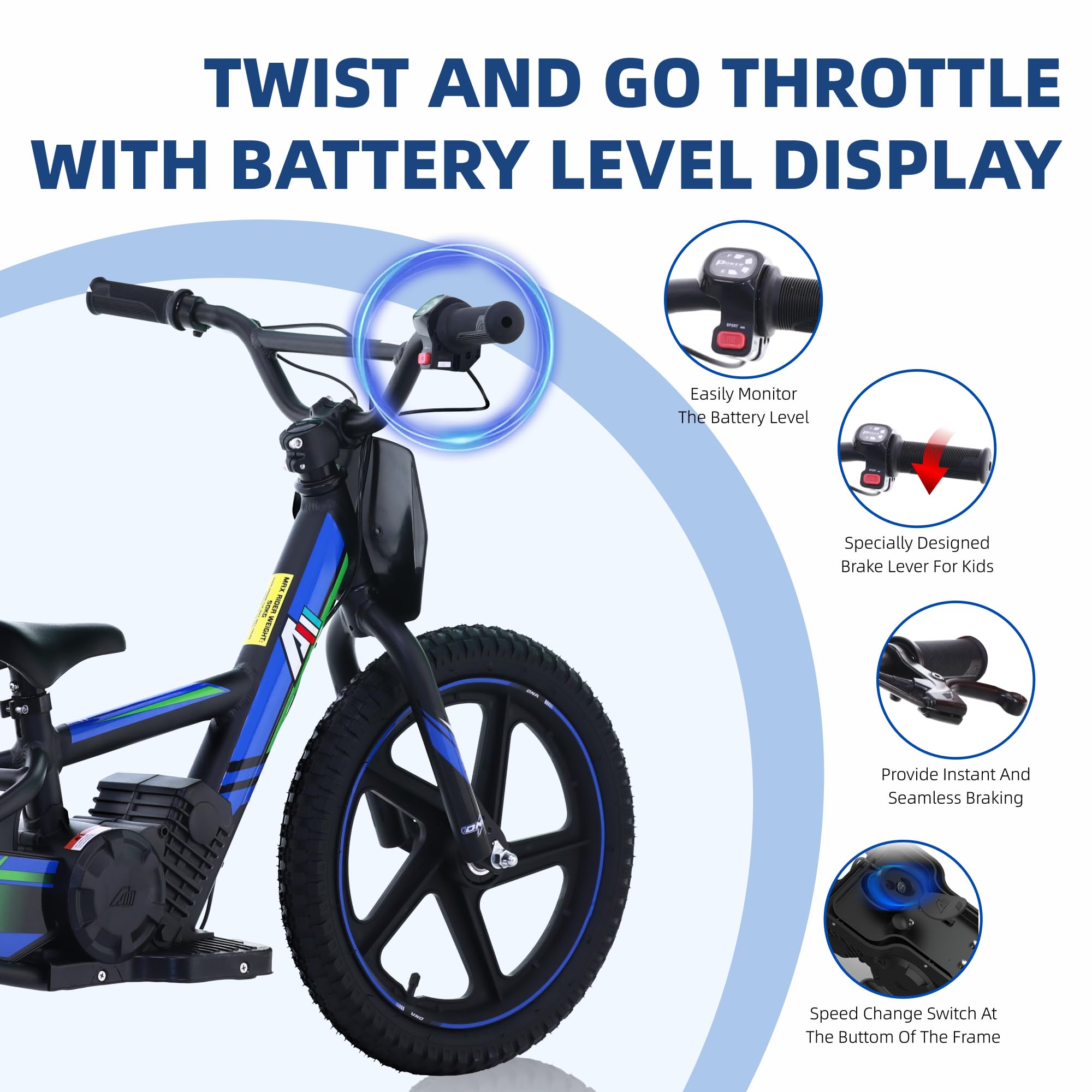 Lightweight Electric Dirt Bike for Kids - 170W/340W Motor, 10-12MPH Speed, 24V Removable Battery, Dual Hand Brakes - Perfect for Ages 3-12 - Ideal for Backyard Riding, Neighborhood Adventures & Off-Road Trails