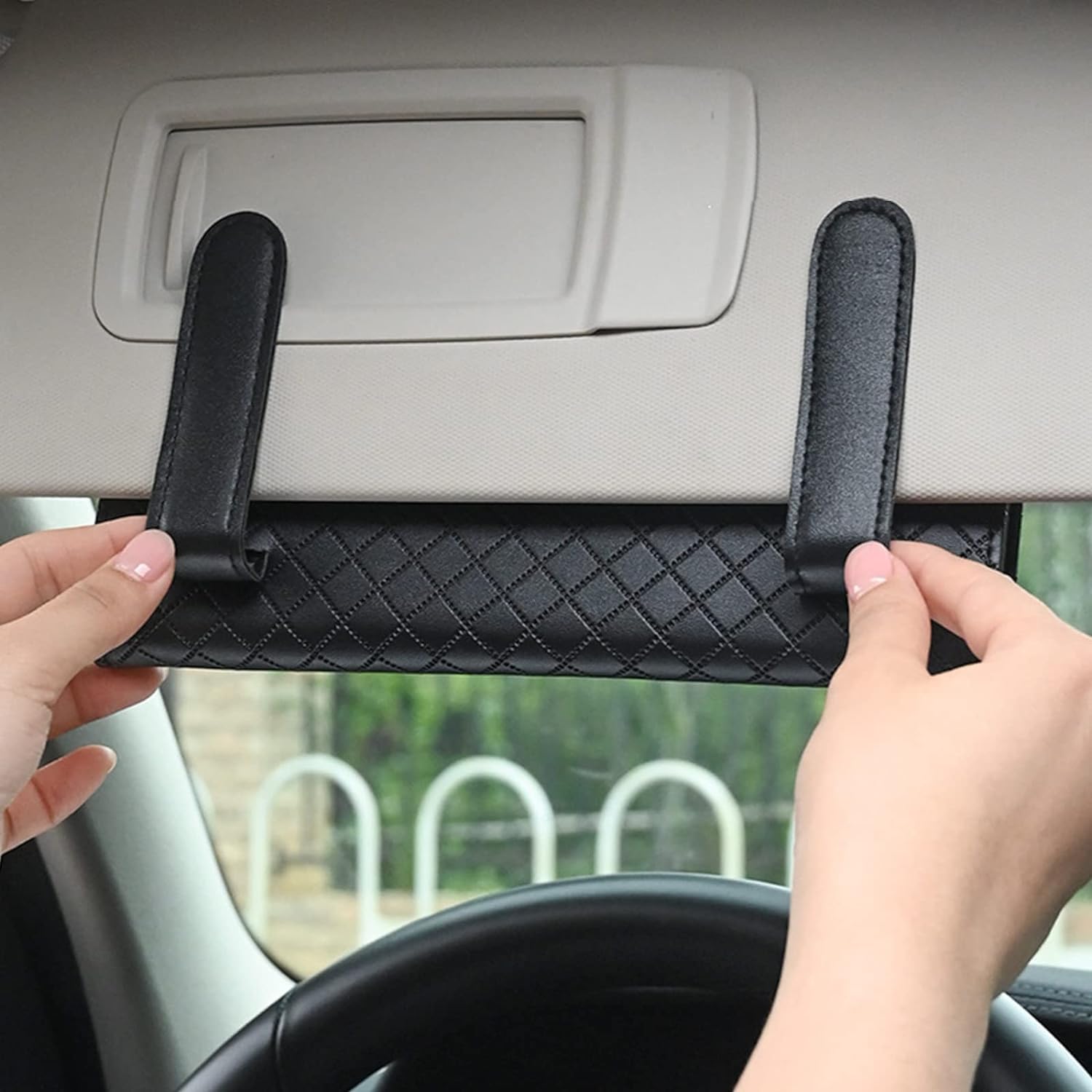 Black PU Leather Car Sun Visor Tissue Box Holder - Hanging Napkin & Mask Organizer for Vehicles | Perfect Car Accessory Gift Idea | Keep Tissues Handy While Driving