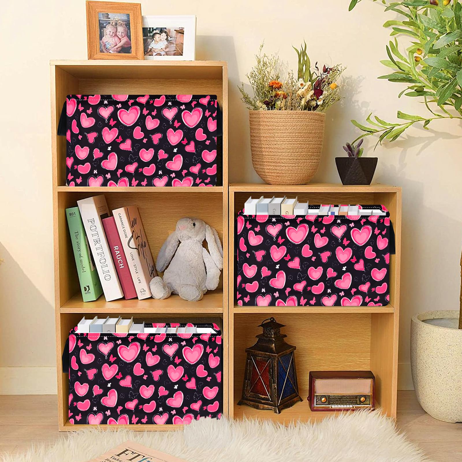 Girls Storage Basket with Handles - Closet Shelf Organizer Bin for Toys, Books & Nursery Decor | Cute Love-Themed Gift Box & Room Hamper | Perfect for Kids' Bedroom, Playroom & Birthday Gifts