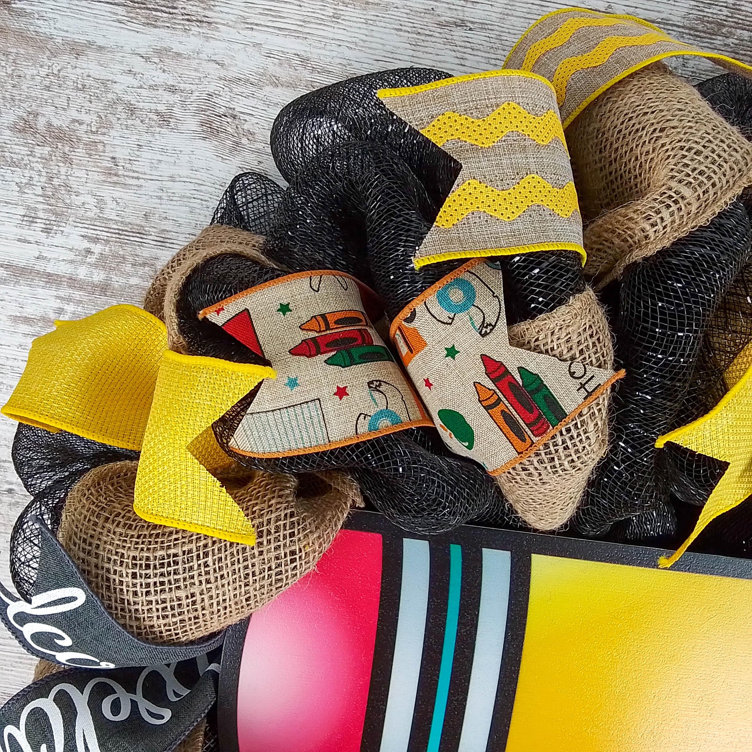 Teacher Appreciation Pencil Wreath - Black & Yellow Classroom Door Decor for Back to School & End of Year Gifts - Perfect for Teacher's Desk, Classroom Door & School Bulletin Boards