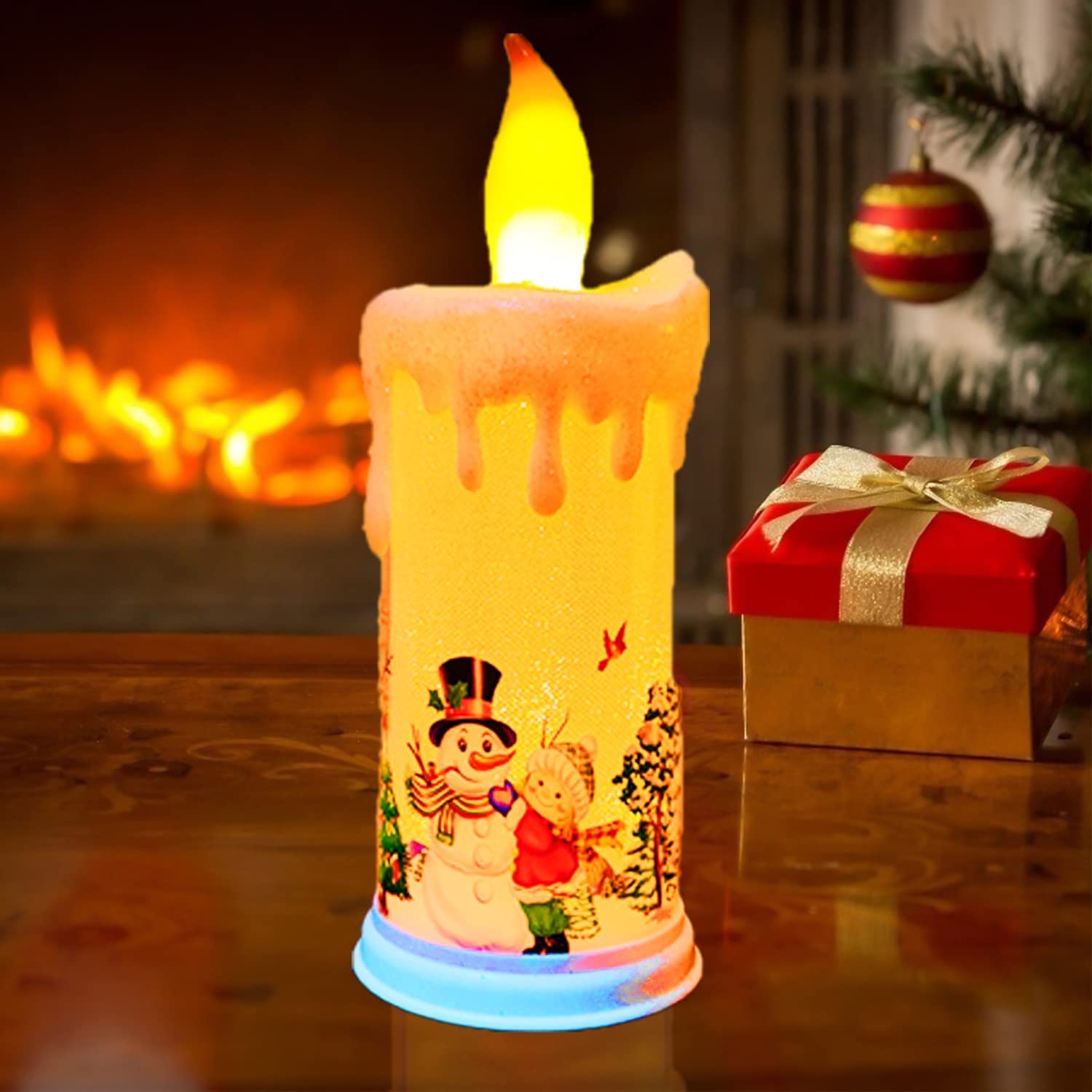 Electronic LED Flameless Flickering Snowmen Candle Holders - Indoor/Outdoor Christmas Holiday Decor for Party, Festival & Home Decor (White) | Perfect for Xmas Tree, Mantel, Table Centerpiece & Gift Giving