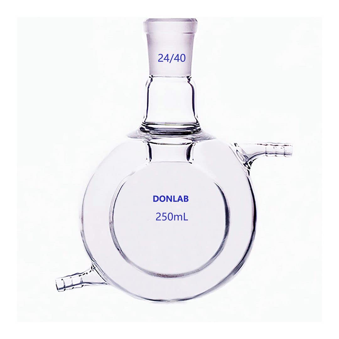 250ml Double Layer Jacketed Glass Reaction Flask with 24/40 Ground Glass Joint - Perfect for Chemistry Experiments, Distillation & Lab Research
