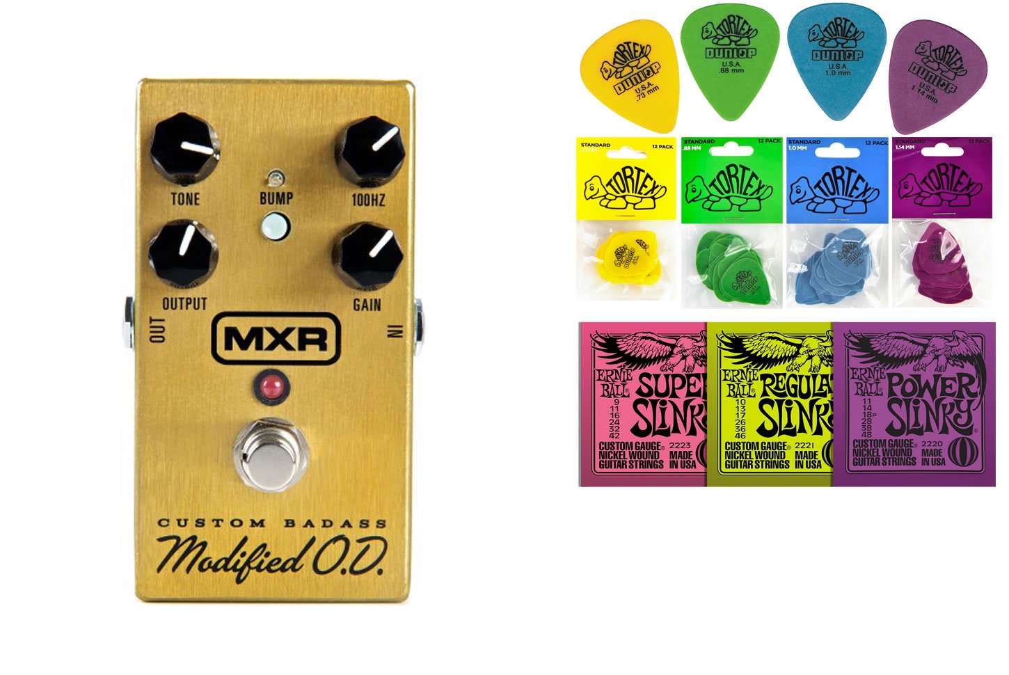 MXR M77 Custom Badass Modified Overdrive Pedal with Free Ernie Ball Guitar Strings & Dunlop Tortex Picks - Perfect for Electric Guitarists & Live Performances