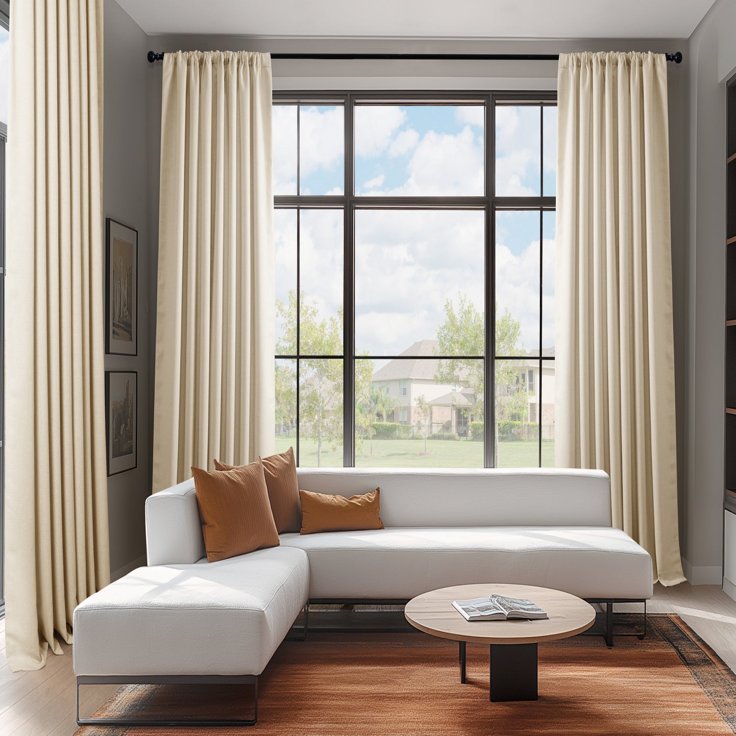 Elegant Parchment Cream Italian Faux Linen Custom Curtains - Premium Window Treatments for Living Room, Bedroom & Dining Room Decor