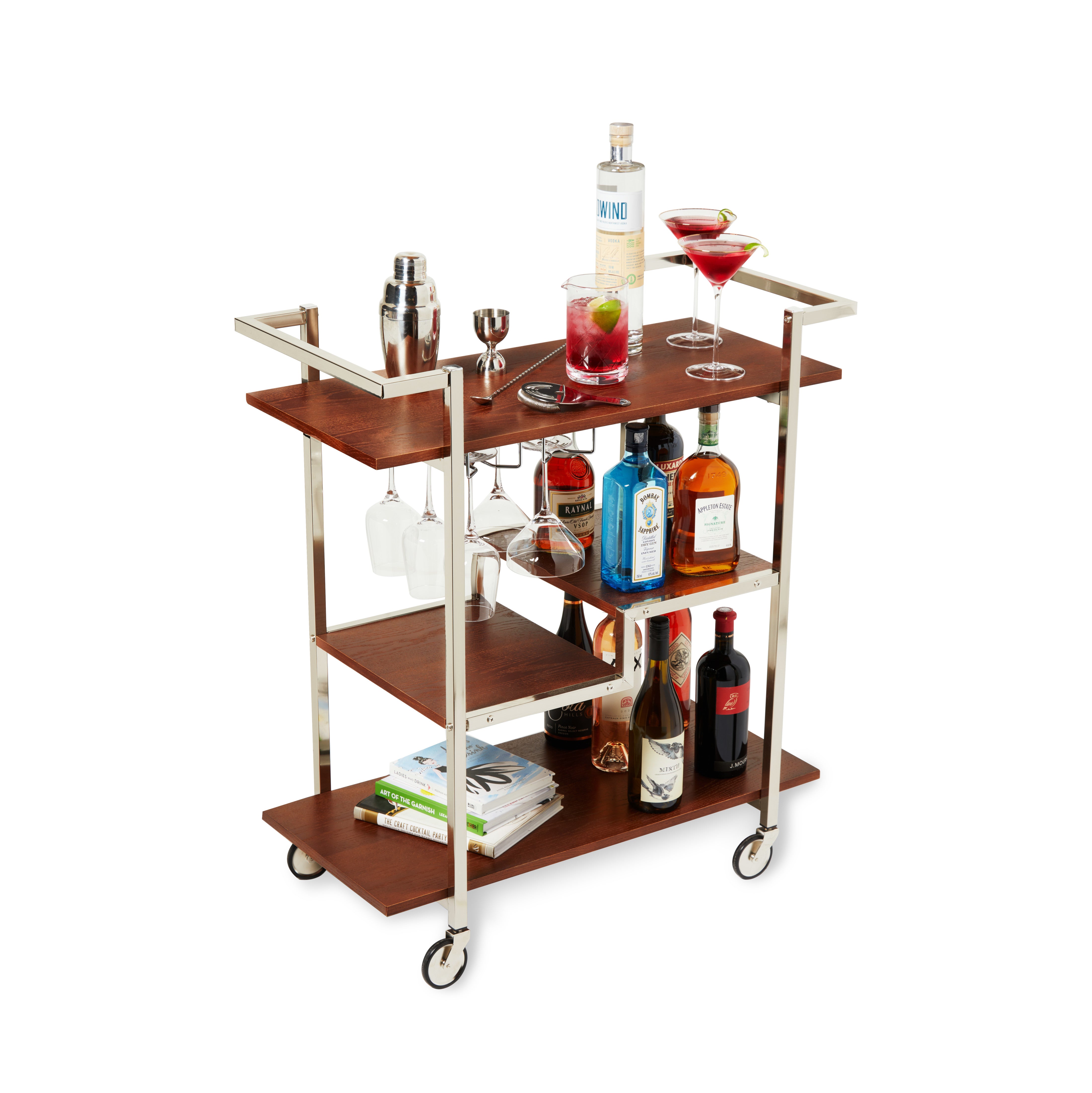 Harrison Bar Cart - Modern Rolling Serving Cart with Wheels for Home, Kitchen, Bar & Party | Perfect for Cocktails, Wine Storage & Living Room Decor
