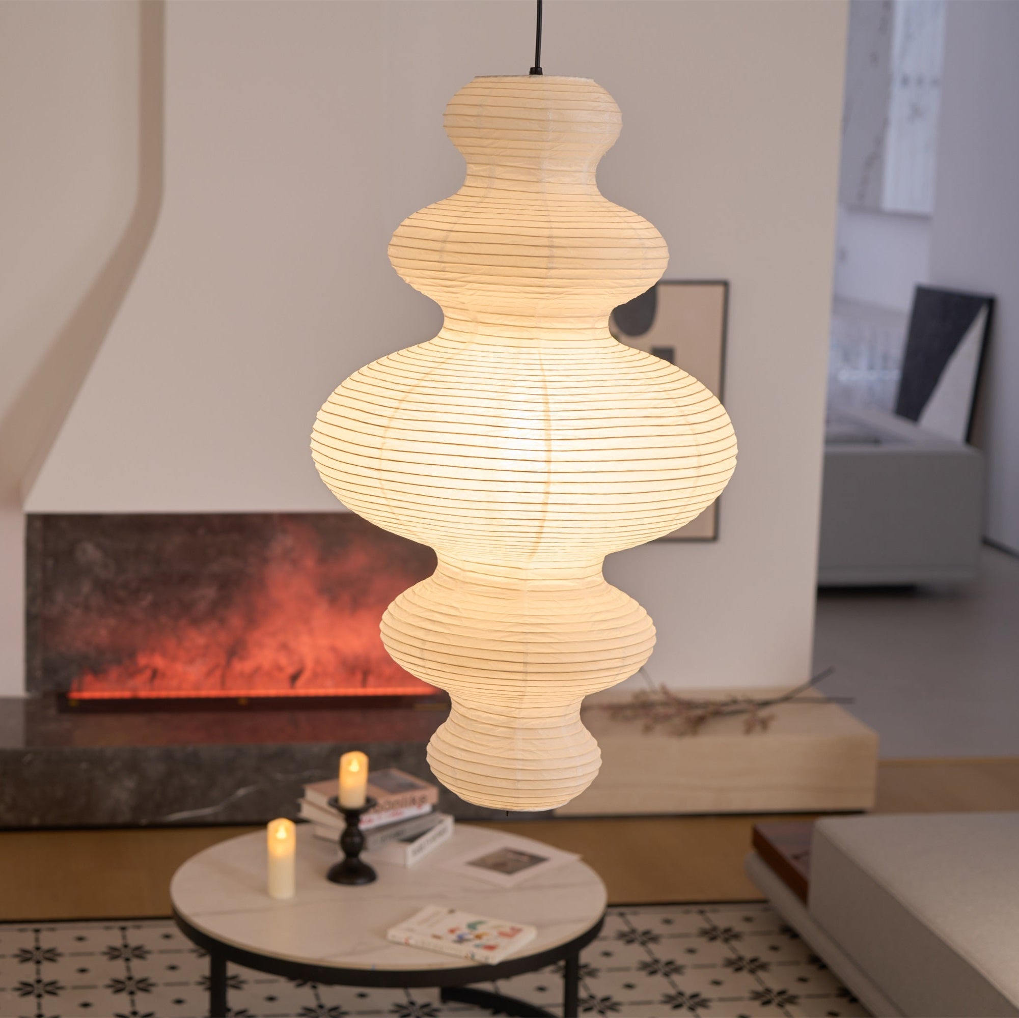Akari Juni Pendant Lamp - Modern Japanese Paper Light Fixture for Dining Room, Bedroom & Living Room Decor