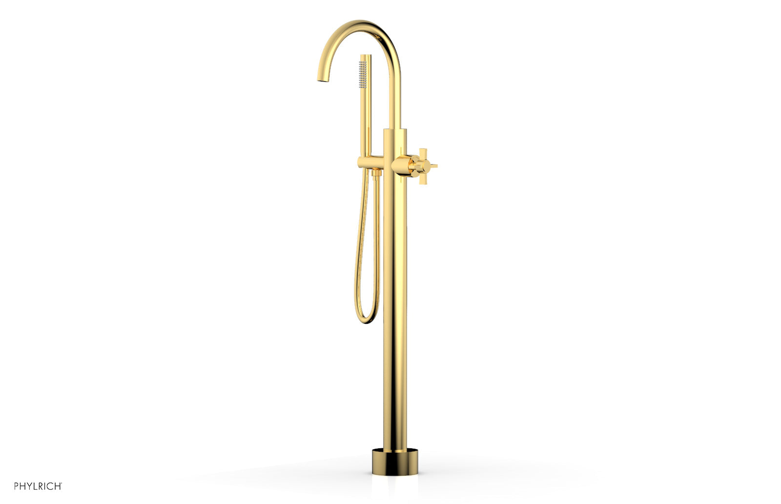 Premium Tall Floor Mount Tub Filler with Cross Handle & Hand Shower - D1324401 - Ideal for Modern Bathrooms, Spa-Like Showers, and Luxury Bathing Experiences