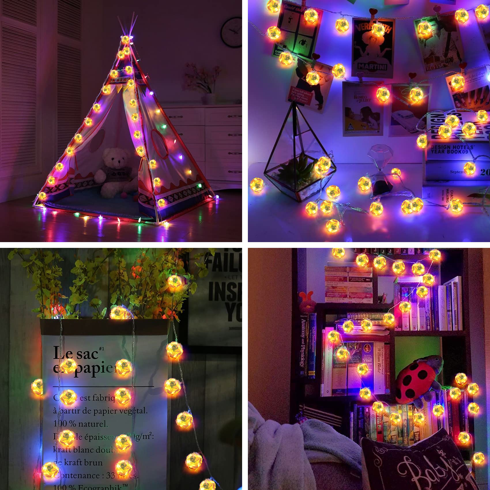 16ft 20 LED 3D Rose Ball Globe String Lights - Warm White Outdoor Christmas Decorations for Patio, Wedding, Garden & Party | Waterproof & Extendable Fairy Lights for Holiday & Home Decor