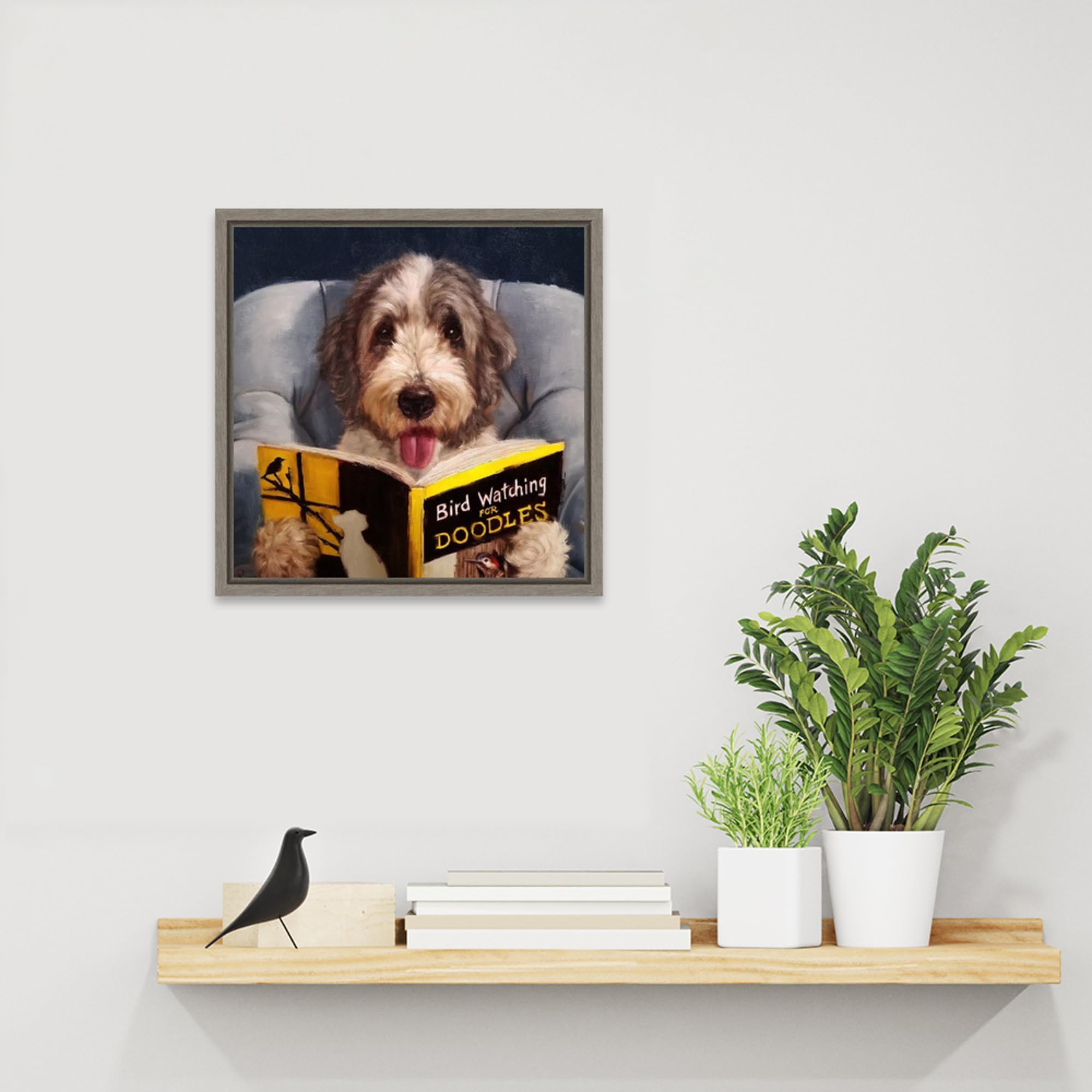Amanti Art 16x16 Framed Canvas Wall Art - Ornithology For Doodles (Dog) by Lucia Heffernan, Animal Artwork, Rustic Country Decor, Small Poster Painting for Living Room, Bedroom & Office Decor