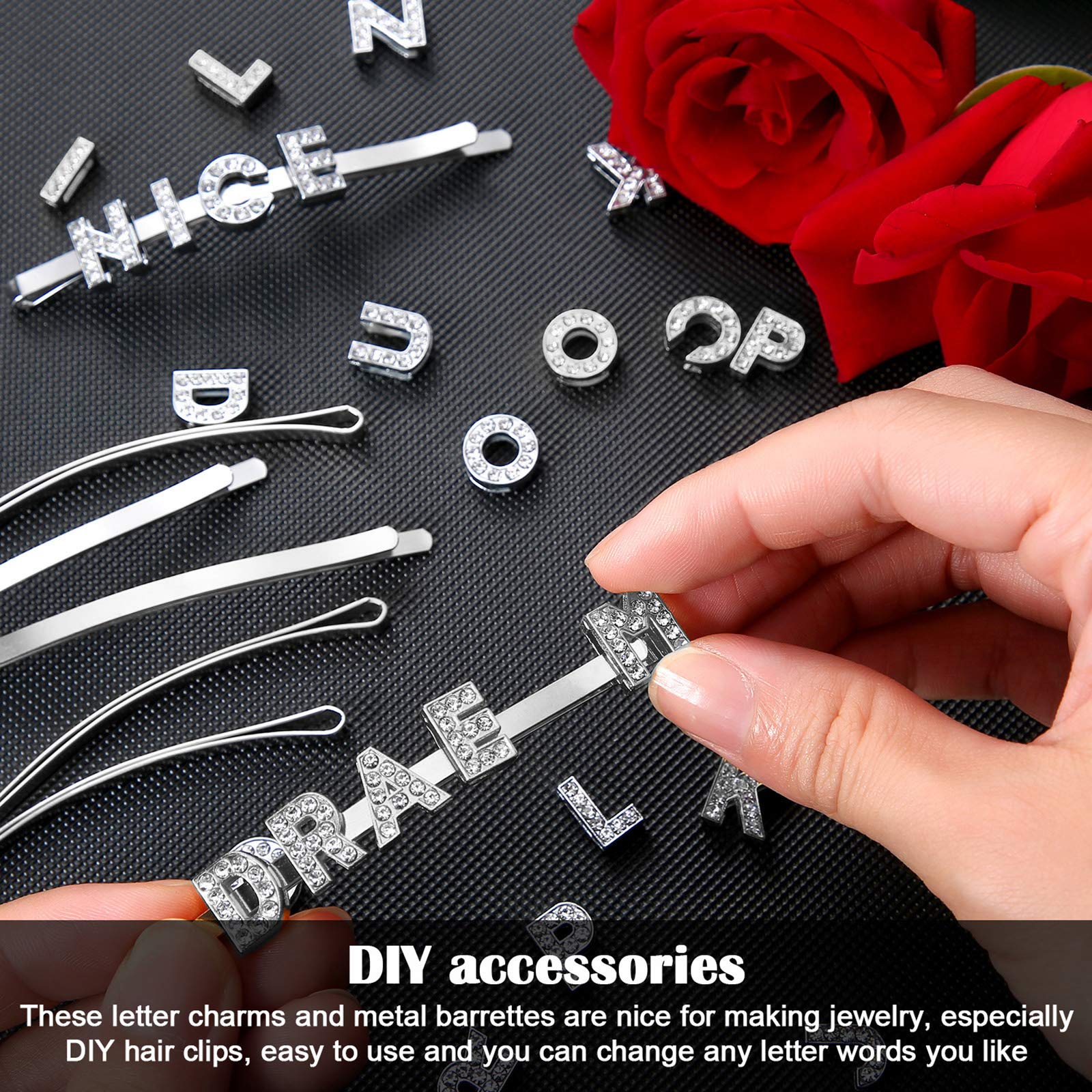 WILLBOND 104 Pcs A-Z 8mm Rhinestone Alphabet Charms - Full Set of Sparkling Letter Sliders for DIY Jewelry Making, Scrapbooking & Craft Projects - Perfect for Bracelets, Necklaces & Keychains