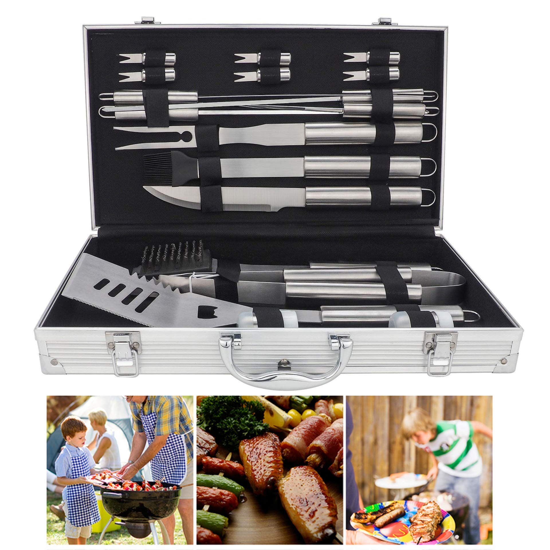 ZYBKB 20-Piece Professional Stainless Steel Griddle Cooking Kit - Grill Spatula, Tongs, Egg Rings & Scraper with Carrying Bag - Outdoor BBQ, Camping, Tailgating & Flat Top Grilling Accessories Set - Perfect for Backyard Cookouts, Picnics & RV Trips