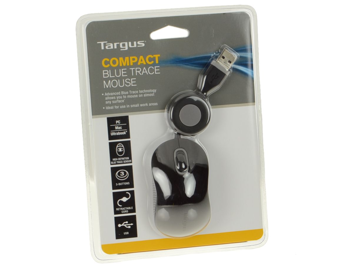 Targus Compact Blue Trace 3-Button Wired Scroll Mouse - Ergonomic USB Computer Mouse for Laptop & PC - Perfect for Office Work, Gaming & Home Use