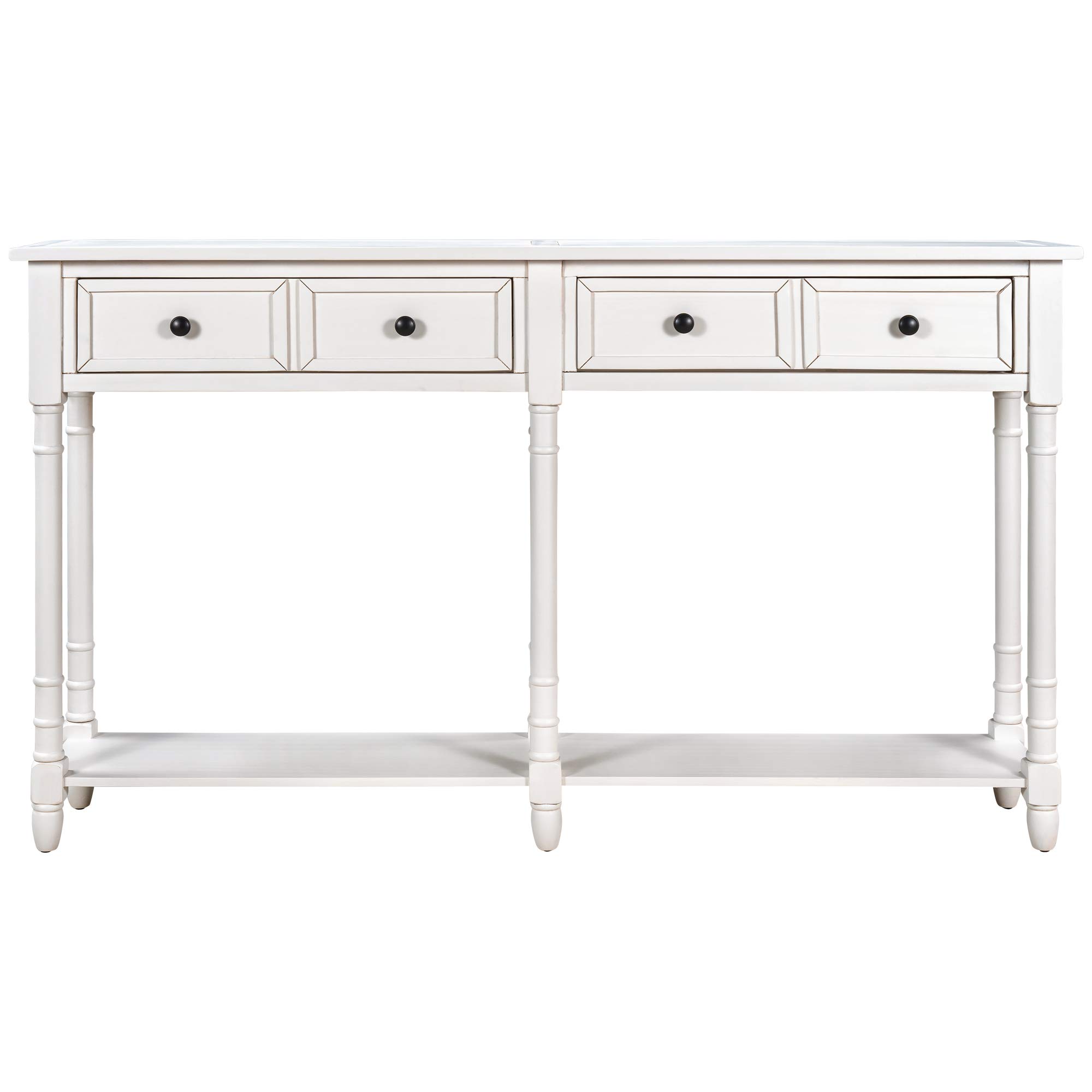 Modern Console Table with 2 Storage Drawers & Bottom Shelf - Easy Assembly Sofa Table for Living Room, Entryway, Hallway - Ivory Finish Home Decor for Small Spaces