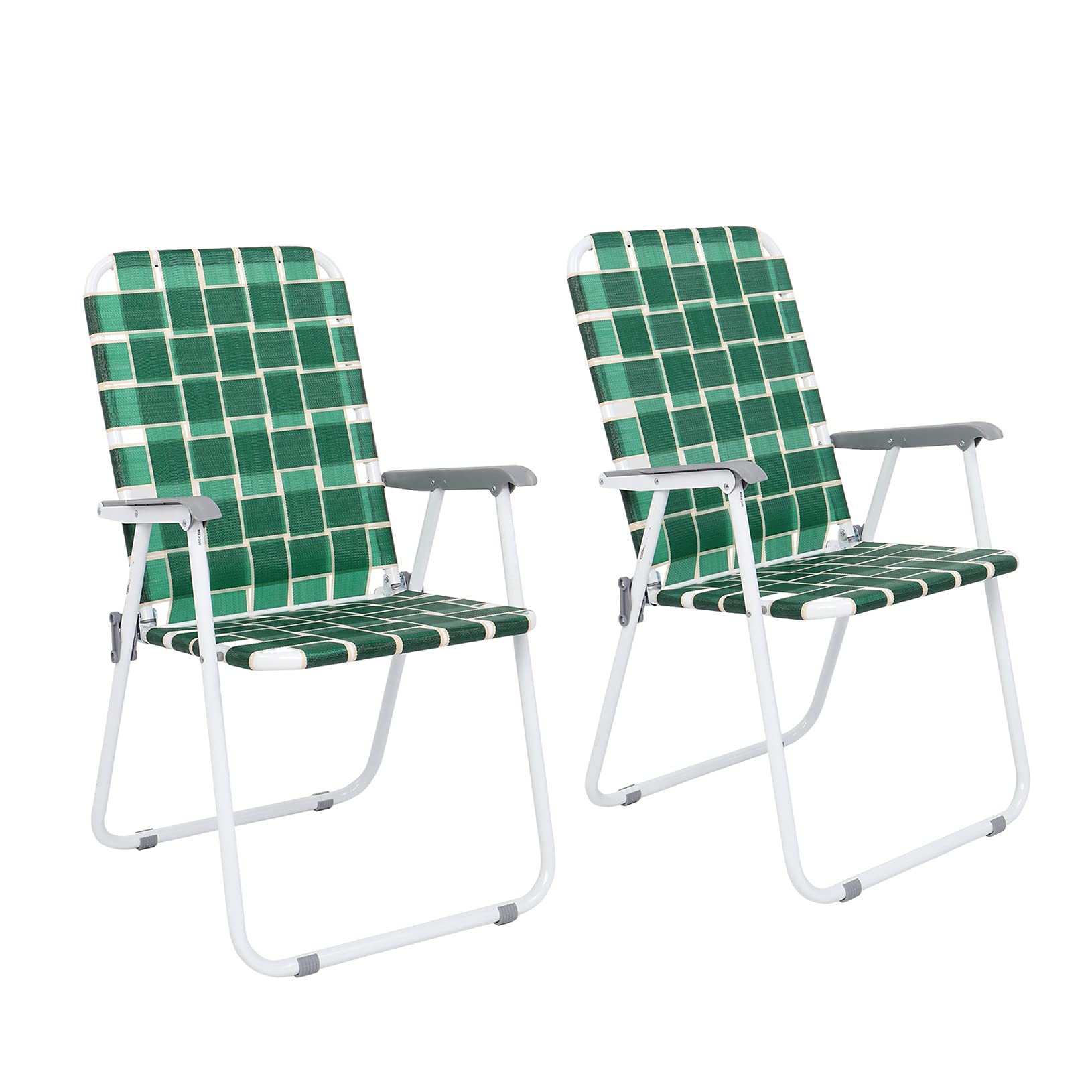 Heavy Duty Folding Lawn Chairs for Adults - 2 Pack Beach Chairs with Steel Frame & PP Webbing - Supports 265 lbs - Perfect for Backyard, Poolside, Camping & Outdoor Relaxation