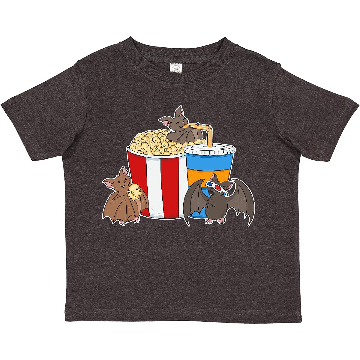 Movie Loving Bats with Popcorn and Soda Toddler T-Shirt - Cute Halloween & Movie Night Outfit for Kids