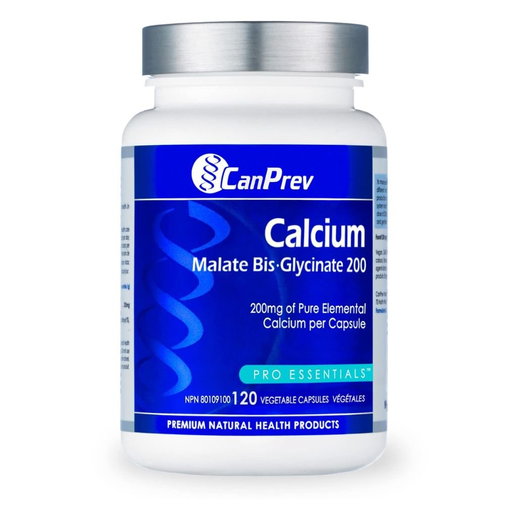 Canprev Calcium Malate Bis Glycinate 200mg - 120 Vegan Capsules for Bone Health & Muscle Support - Ideal for Active Lifestyles & Dietary Supplementation