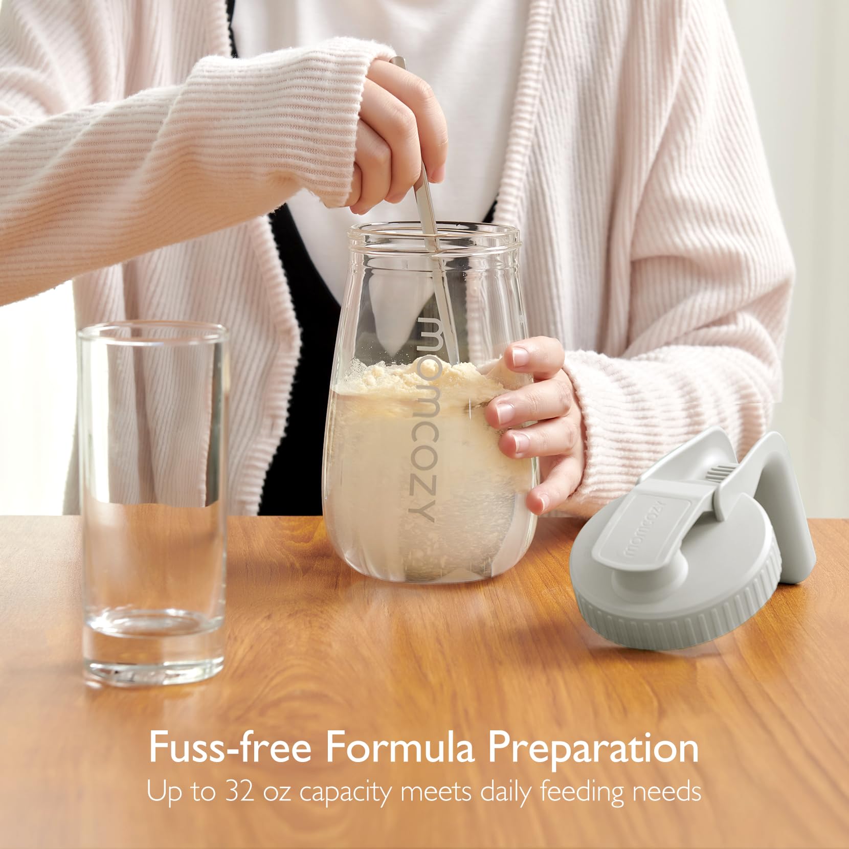 Momcozy Breast Milk Storage Pitcher - Heat & Cold Resistant, Leak-Proof Glass Container with Wide Mouth for Breast Milk & Formula - Perfect for Fridge Storage & Quick Baby Feeding - Essential Breastfeeding Accessory (Grey) - Ideal for Busy Moms & Nighttime Feedings